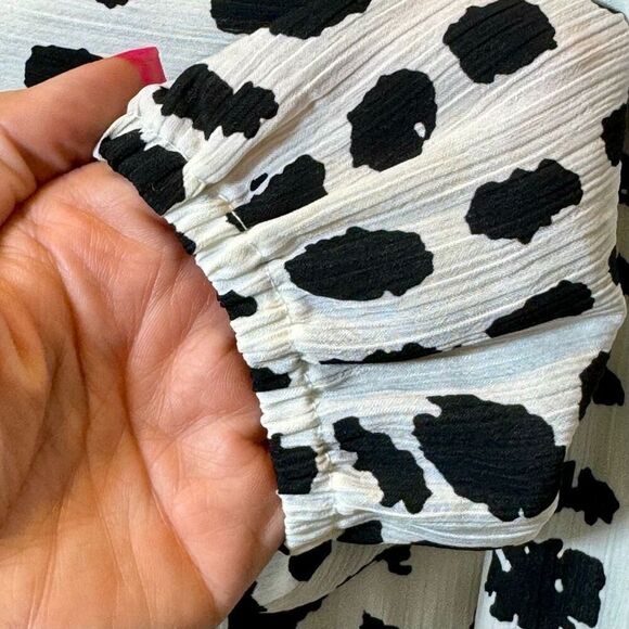 NWOT .Object Band Collar Black & White Bohemian Long Sleeve Abstract Dress XS - Picture 2 of 9